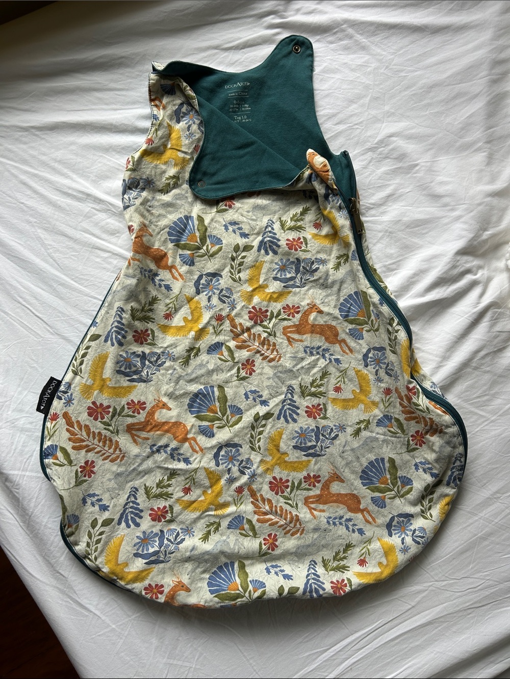 Dockatot Forest Friends Cotton Sleep Sack with Teal Trim - Phillip Morris